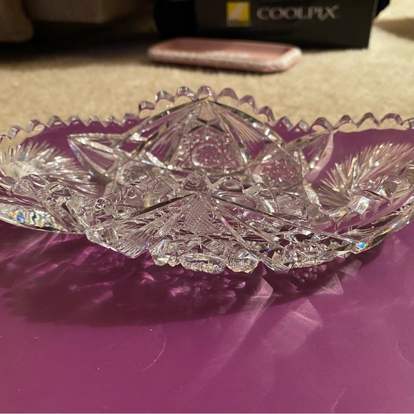 Vintage Double Pinwheel Cut Glass Crystal Relish Dish - Picture 4 of 4